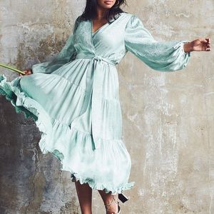 Satin Surplice Tiered Dress